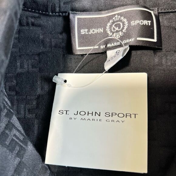 St John Sport Black Logo Trucker Style Jacket Gold Tone Buttons New Size Small - Picture 11 of 11